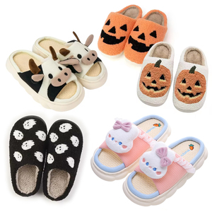 Animal peluche vaca suave unisex abierto lindo cara esponjosa peluda Zapatillas Zapatos PVC suela antideslizante cara de piel al por mayor zapatillas de animales - Product Image 3