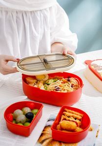 Cute Cartoon Dual-Tier Stackable Airtight Bento <b>Lunch</b> <b>Box</b> Double-<b>Layer</b> Handle Microwave Heating Lid High Sustainable Adults Kids - Product Image 4