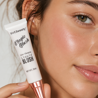 Fard à joues crème personnalisé avec logo, changeant de couleur selon le pH, blanc à rose, imperméable, résistant à la transpiration, facile à estomper, haute pigmentation, multi-usages