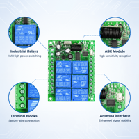 Receptor de Relé Universal ASK de 3000 Metros, 6 Canales, 12V/24V DC, 10A, Interruptor de Control Remoto Inalámbrico para Abridor de Puerta de Garaje con Código Variable