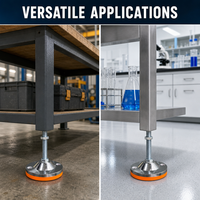 Pied de nivellement en acier au carbone estampé zingué D100*M16*L100/120 avec patin en PVC jaune perforé pour étagère industrielle et armoire