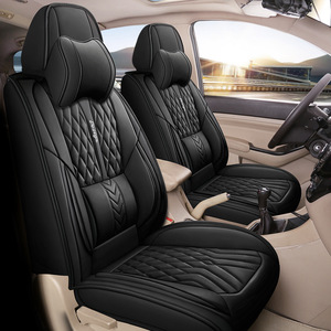Housses de siège de <span class=keywords><strong>voiture</strong></span> avant universelles de luxe en cuir complet 9 pièces avec insertion lombaire quatre saisons compatibles noir - Product Image 2