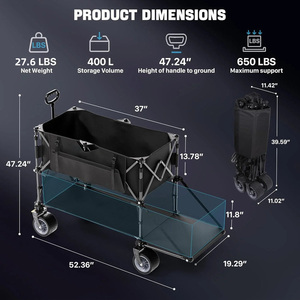 Carrito Plegable de Doble Plataforma Reforzado con Neumáticos Todoterreno y Frenos para Playa, Camping y Compras - Product Image 5