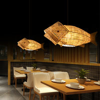 Luminaire suspendu en bambou tissé vintage fait à la main, forme de poisson créative, lustre pour salon, lustre pour salle à manger, lustre pour salon de thé zen