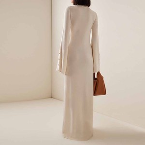 Produttore di maglieria personalizzata autunno colletto ribaltabile a maniche lunghe lavorato a <span class=keywords><strong>maglia</strong></span> con <span class=keywords><strong>bottoni</strong></span> abito Maxi abito da donna con dettagli - Product Image 3