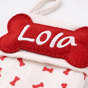 Red Bone Print Pet Christmas Stocking Personalized <b>Dog</b> Name Xmas <b>Sock</b> for Fireplace Mantel Decor - Product Image 3