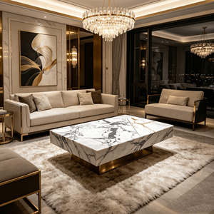 Table basse en <span class=keywords><strong>quartz</strong></span> de style européen moderne, fabriquée à la main, avec des détails sculptés antiques pour le salon - Product Image 1