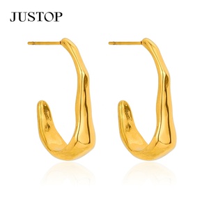 Boucles d'oreilles créoles tendance en acier inoxydable plaqué or 18 carats, hypoallergéniques, étanches, style coréen, bijoux de mode, personnalisation OEM JUSTOP - Product Image 1