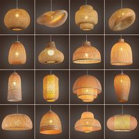 Lámpara Colgante de Bambú Tejida de Estilo Japonés, Personalizada y Creativa, con Diseño Inspirado en el Zen, Luz LED, Instalación con Cable