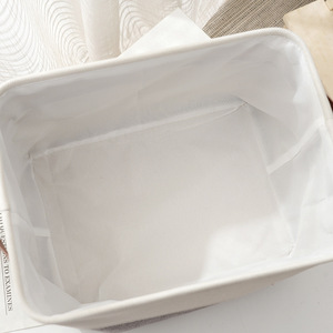 Boîte de rangement pour vêtements, en tissu de lin rectangulaire avec poignée en cuir, grande capacité pour l'organisation des vêtements et des pantalons - Product Image 4