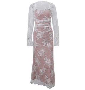 Dropshipping de vêtements pour femmes de la mode américaine, style <span class=keywords><strong>mature</strong></span>, dentelle sexy, tempérament, ceinture, manches longues, bretelles, robe élégante - Product Image 5