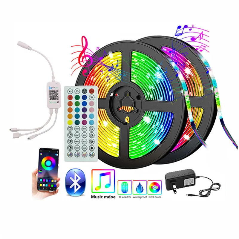 12V Buletooh 32ft Smart led RGB 5050 Multi Color Music Sync Flexible LED Strip Light with Remote