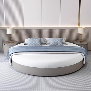 Cama Moderna King-Size con Plataforma, Cama Redonda y <span class=keywords><strong>Grande</strong></span> <span class=keywords><strong>de</strong></span> Cuero para Dormitorio, Muebles para el Hogar - Product Image 5