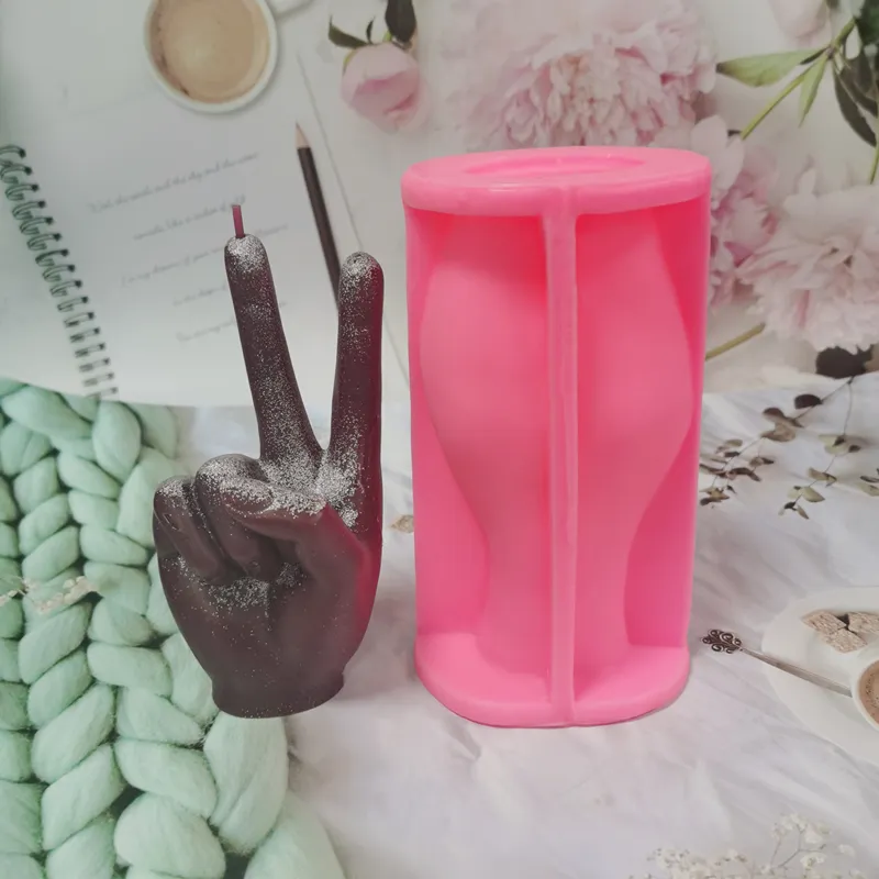 5 Designs DIY 3D Aromatherapy Best Candle Mold Resin Peace Fingers Shape Plaster Hand Silicone Mold for Candles
