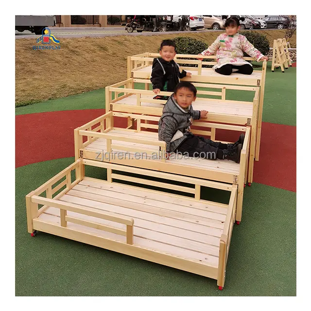 Penjualan langsung dari pabrik taman kanak-kanak bertingkat kayu solid geser tempat tidur lipat push-pull