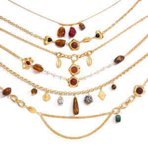 สร้อยคอวินเทจ 18K ทองสแตนเลส ประดับด้วยอาเกต รูปใบไม้ ดอกไม้ หัวใจทรงไม่สมมาตร สร้อยยาว เครื่องประดับฤดูหนาว - Product Image 5