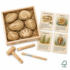 Jouet d'excavation <span class=keywords><strong>archéologique</strong></span> en bois personnalisé, jouets Montessori avec cartes éducatives, jeu d'exploration scientifique naturelle pour l'éducation précoce - Product Image 1