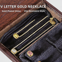 Collar de Cadena de Eslabones de Acero Inoxidable con Letra V para Mujer, Chapado en Oro de 18K, Resistente al Agua, Minimalista, 18 Pulgadas, Venta al por Mayor