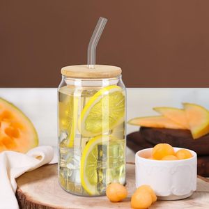 Verre à bière en forme de canette transparente de 16oz 18oz avec logo personnalisé, couvercle en bambou et paille en verre – Offre spéciale - Product Image 5