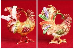 2024 creativo nuevo diseño estilo chino puro hecho a mano Gallo <span class=keywords><strong>Metal</strong></span> esmalte joyero para decoración del hogar - Product Image 6