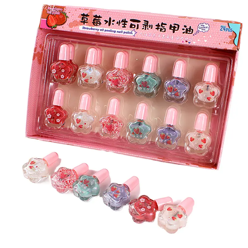 24PCS Water Based Peel-Off odorless Quick Dry Kids Nail Polish Set for girls