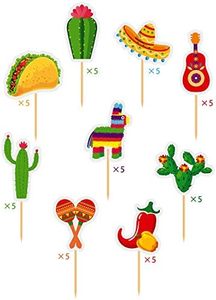 メキシコのフィエスタカップケーキトッパーをテーマにしたケーキデコレーション,45個カクタスドンキーソンブレロペッパータコマラカギター - Product Image 4