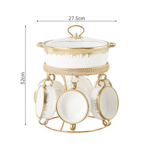 Ensemble de marmites à soupe en céramique plaqué or nordique 2025 avec couvercle, motif personnalisable Phnom Penh, type assiette à salade - Product Image 5