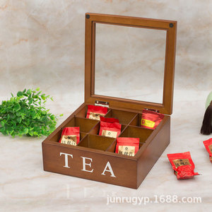 Caja de Té de Bambú con 9 Compartimentos y Tapa de Vidrio para Almacenamiento de Té y Empaque de Regalos - Product Image 4