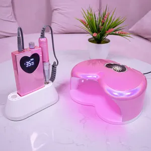 Secador de unhas sem fio rosa gel uv, lâmpada led, recarregável, 35000, para unhas, formato de coração, lâmpada