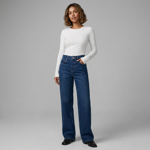 High Quality <b>Women's</b> <b>Dark</b> <b>Blue</b> Mid Waist Straight-leg Regular Fit Casual Full Length Denim <b>Jeans</b> Eco-Friendly Vintage Summer - Product Image 6