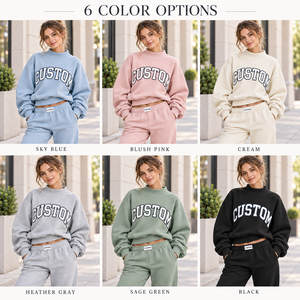 Custom <b>Women</b> Two Piece Sweatshirt Set Mock Neck Sweatshirt Wide Leg Sweatpants Light <b>Blue</b> Casual Loungewear Sports Suit - Product Image 3