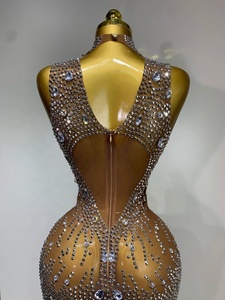 Mono de mujer de malla transparente con pedrería, sexy y lujoso, para actuaciones de baile, celebraciones, discotecas, fiestas de cumpleaños y trajes de escenario. - Product Image 6