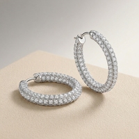 Magnifiques Boucles d'Oreilles Créoles Chunky en Argent Sterling 925, Micro-Pavé de Moissanite, Bijoux de Luxe pour Femme