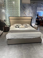 Lit Queen Size de style italien de luxe, ensemble de meubles de chambre à coucher, lit rembourré en cuir véritable, finition haute brillance pour villa
