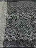 Tissu en maille brodé de paillettes avec franges de cristaux et perles de luxe, en stock pour livraison rapide