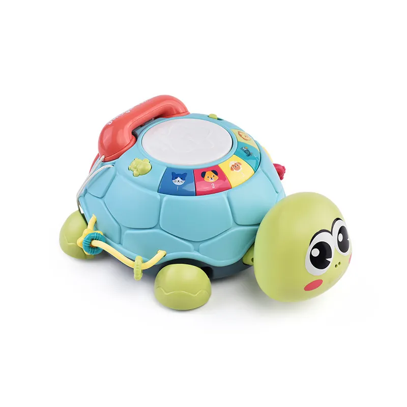 Kids educational crawling turtle plastic baby phone toy with light music