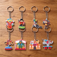 Ensemble de porte-clés vintage sur le thème du cirque en PVC, mousqueton orange, breloque de sac souple multicolore durable, imprimé UV, promotionnel et résistant à l'eau