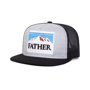 Gorra Trucker Bordada Father Mountain, Gris y Amarilla, Malla Ajustable, Unisex, Diseño de 6 Paneles - Product Image 2