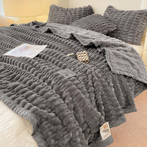Factory Wholesale Super Soft <b>Flannel</b> Blanket Winter Thick Woven Throw for Home <b>Bedding</b> Sofa Office with Wide Stripe Design - Product Image 1