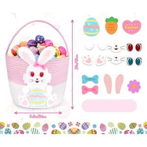 Panier tissé Lapin de Pâques avec applique en feutre, idéal pour la chasse aux œufs, rangement de jouets, décorations de fête, idée cadeau pour enfants, tout-petits, filles et garçons - Product Image 2