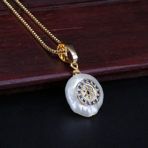 Collar de Ojos Turcos Chapado en Oro de 18K al por Mayor, Colgante Redondo Irregular con Circonitas, Collar de Perlas Blancas Auténticas, Joyería de Moda - Product Image 5