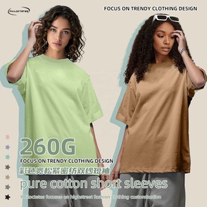 Camiseta de hombre de hilo doble colorido, estilo americano, de peso pesado, unisex, con hombros caídos, cuello básico pequeño, corte holgado. - Product Image 5