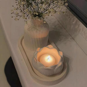 Molde de silicona de resina epoxi con diseño de loto y rayas para portavelas, florero, molde para pasteles, bandeja de almacenamiento DIY para manualidades de yeso y cemento - Product Image 2