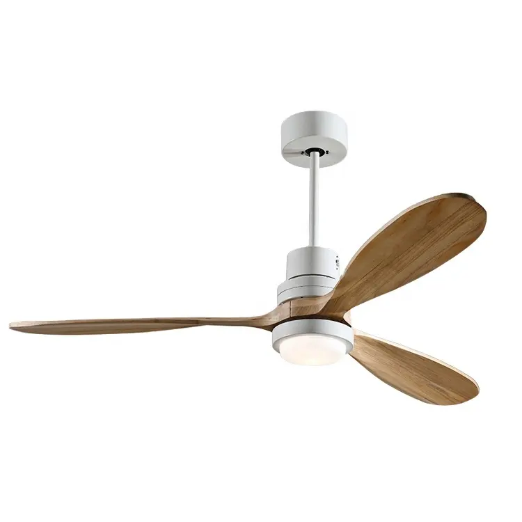 Smart 52 inch simple modern natural wood leaf decoration LED ceiling fan light