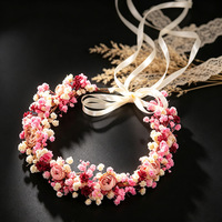 Serre-tête de fleurs artificielles roses et gypsophiles, accessoire de coiffure de mariée, accessoire de photographie de mariage, lot en gros