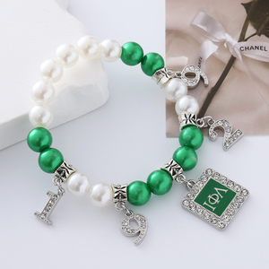 Elegante verde y blanco calidad perla hacer hermandad Iota Phi Lambda diseño griego <span class=keywords><strong>IPA</strong></span> 1929 decorado elástico Soror pulsera - Product Image 5