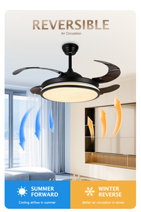 Modern 42" Retractable Black 4 Blades 3 CCT Remote Control 6-Speed Timing Function Chandelier Fan <b>Lamp</b> for Living Room Bedroom - Product Image 5