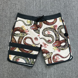 <b>Men's</b> Snake Print Board Shorts Quick Dry Mid Waist Drawstring Casual Swim <b>Trunks</b> with Side Stripe Design - Product Image 1