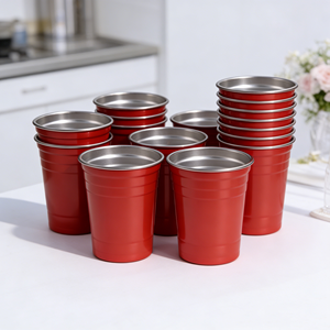 Gobelet de voyage empilable à paroi simple en acier inoxydable de 350 ml, vente en gros, tasses à vin, 9 et 12 oz, pour fête de ping-pong, couleur changeante rouge, pour bière - Product Image 1