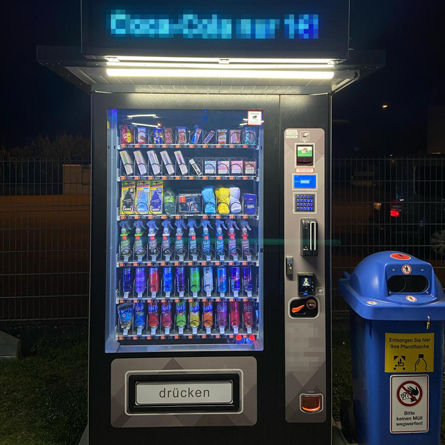 Night Mode Activated Our Sleek Vending Machines Are Lit up and Ready to Serve 24/7 Grab Your Favorite Snacks and Drinks